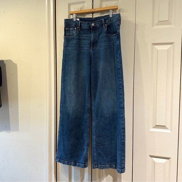 GAP High Rise Stride Jeans Dark Wash Stretch High Waisted Wide Leg 32 14 - Picture 5 of 12